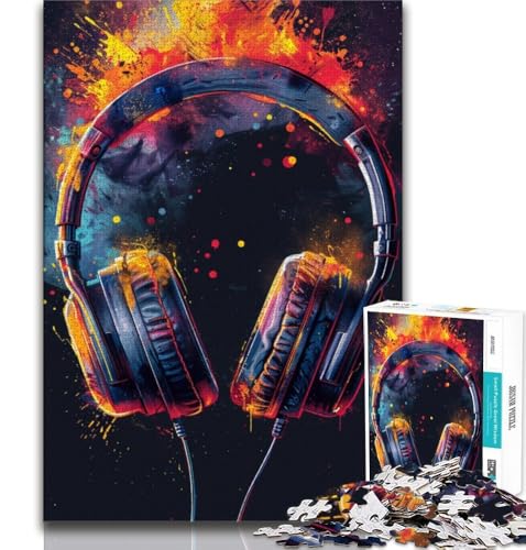 Puzzle mit 1000 Teilen für Teenager, Kopfhörer, Bunte Spritzkunst, Herausforderung der Gehirnintelligenz, süchtig machendes Spielzeug, Geburtstagsgeschenk, Geschenke, Wandkunst, 38x52cm Puzzle mit 1000 Teilen für Teenager, Kopfhörer, Bunte Spritzkunst, Herausforderung der Gehirnintelligenz, süchtig machendes Spielzeug, Geburtstagsgeschenk, Geschenke, Wandkunst, 38x52cm von FLKFDOZ