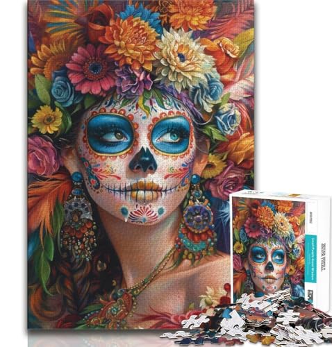 Puzzle mit Totenkopf-Mädchen im mexikanischen Stil, 1000 Teile, Geschenk für Erwachsene, Stressabbau, Urlaub zu Hause, Zeit totschlagen, mit passendem Poster und Quizblatt, 50x75cm Puzzle mit Totenkopf-Mädchen im mexikanischen Stil, 1000 Teile, Geschenk für Erwachsene, Stressabbau, Urlaub zu Hause, Zeit totschlagen, mit passendem Poster und Quizblatt, 50x75cm von FLKFDOZ