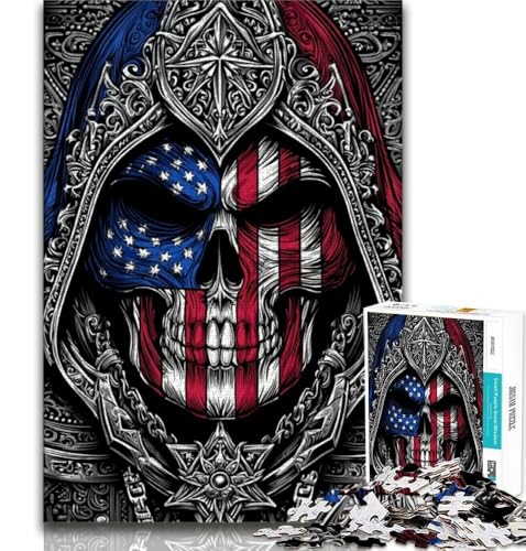 Puzzle mit Totenkopf-Motiv und amerikanischer Flagge, 1000 Puzzles für Teenager, Spielzeug, Lernspiele, Stressabbau, geeignet als Schreibtischdekoration, 38x52cm Puzzle mit Totenkopf-Motiv und amerikanischer Flagge, 1000 Puzzles für Teenager, Spielzeug, Lernspiele, Stressabbau, geeignet als Schreibtischdekoration, 38x52cm von FLKFDOZ