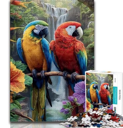 Puzzle mit Zwei Papageien für Teenager, 1000 Teile, anspruchsvoll zu vervollständigen, Aber lustig und humorvoll, mit passendem Poster und Quizblatt, 38x52cm von FLKFDOZ