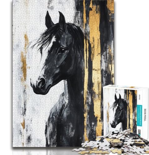 Puzzle mit schwarzem goldenem Pferd, 1000 Teile, Geschenk für Erwachsene, anspruchsvolle Familienaktivitätsspiele, DIY-Spielzeug für die Wanddekoration zu Hause, Geschenke, 50x75cm Puzzle mit schwarzem goldenem Pferd, 1000 Teile, Geschenk für Erwachsene, anspruchsvolle Familienaktivitätsspiele, DIY-Spielzeug für die Wanddekoration zu Hause, Geschenke, 50x75cm von FLKFDOZ