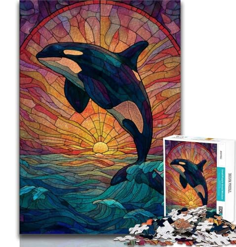 Puzzles für Erwachsene und Jugendliche, Buntglas-Blauwal, Lernspiele, Heimdekoration, Lernspiel für Geburtstag, Weihnachten, 38x26cm von FLKFDOZ