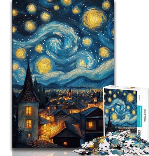 Puzzles für Erwachsene und Jugendliche, Dorf unter dem Nachthimmel, Lernspiele, Heimdekoration, Lernspiel für Geburtstag, Weihnachten, 50x75cm Puzzles für Erwachsene und Jugendliche, Dorf unter dem Nachthimmel, Lernspiele, Heimdekoration, Lernspiel für Geburtstag, Weihnachten, 50x75cm von FLKFDOZ