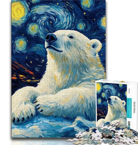 Puzzles für Erwachsene und Jugendliche, Eisbär unter dem Nachthimmel, anspruchsvolles Spiel und Lernspiel für die ganze Familie zum Geburtstag, Weihnachten, 50x75cm von FLKFDOZ