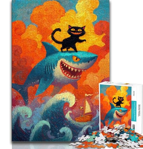 Puzzles für Erwachsene und Jugendliche, Haie und Katzen, anspruchsvolles Spiel und Lernspiel für die ganze Familie zum Geburtstag, Weihnachten, 50x75cm von FLKFDOZ