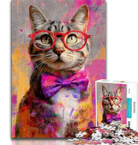 Puzzles für Erwachsene und Jugendliche, Katze mit Brille, anspruchsvolles Spiel und Lernspiel für die ganze Familie zum Geburtstag, Weihnachten, 50x75cm von FLKFDOZ