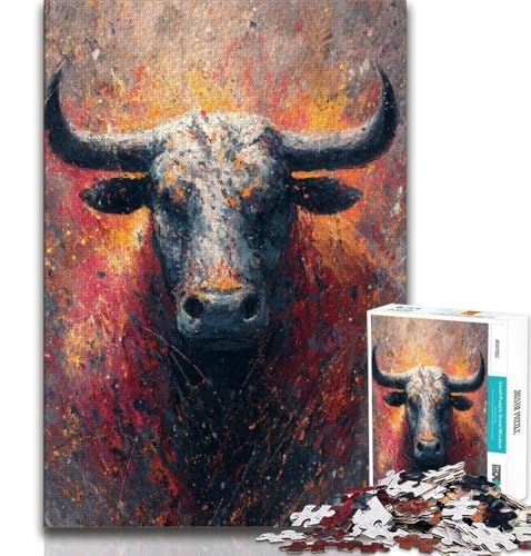 Puzzles für Erwachsene und Jugendliche, Ölgemälde mit Stier, anspruchsvolles Spiel und Lernspiel für die ganze Familie zum Geburtstag, Weihnachten, 50x75cm von FLKFDOZ