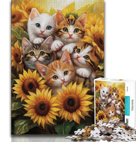 Puzzles für Erwachsene und Jugendliche, Sonnenblumenkätzchen, anspruchsvolles Spiel und Lernspiel für die ganze Familie zum Geburtstag, Weihnachten, 38x52cm von FLKFDOZ