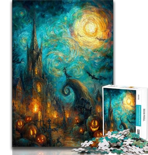 Puzzles für Erwachsene und Teenager, Halloween-Skelettlandschaft, Dekomprimierendes intellektuelles Lernspielzeug, Geburtstagsgeschenk, 70x100cm von FLKFDOZ