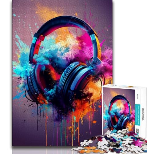 Puzzles für Erwachsene und Teenager, modernes, farbenfrohes Splash-Kopfhörer-Puzzle, dekomprimierendes, intellektuelles Lernspielzeug, Geburtstagsgeschenk, 70x100cm von FLKFDOZ