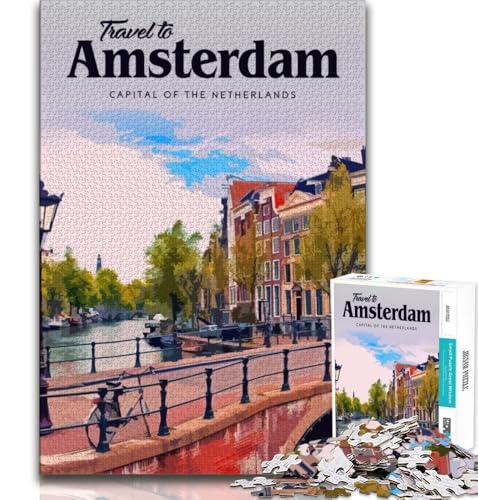 Puzzles für Teenager, 1000 Teile, „Besuchen Sie Amsterdam“, Lernspielzeug, für die Heimdekoration, für Kinder ab 14 Jahren, 38x26cm von FLKFDOZ