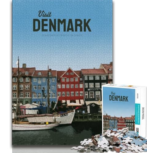 Puzzles für Teenager, 1000 Teile, „Besuchen Sie Dänemark“, Lernspielzeug, für die Heimdekoration, für Kinder ab 14 Jahren, 38x26cm von FLKFDOZ