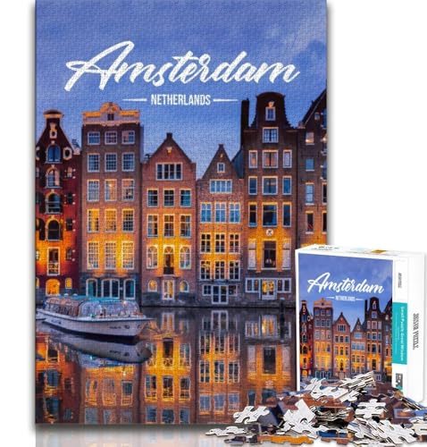 Puzzles für Teenager, 1000 Teile, Amsterdam, Lernspielzeug, für die Heimdekoration, für Kinder ab 14 Jahren, 38x26cm von FLKFDOZ