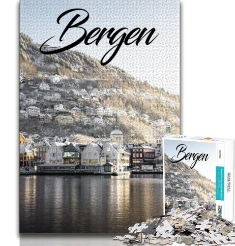 Puzzles für Teenager, 1000 Teile, Bergen, Norwegen, Lernspielzeug, Heimdekoration, für Kinder ab 14 Jahren, 38x26cm von FLKFDOZ