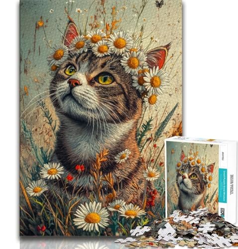Puzzles für Teenager, 1000 Teile, Blumen und Katzen, Lernspielzeug, für die Heimdekoration, für Kinder ab 14 Jahren, 38x26cm von FLKFDOZ