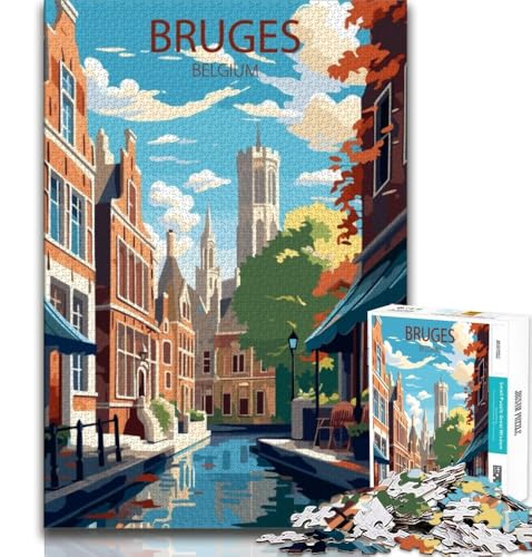 Puzzles für Teenager, 1000 Teile, Brügge, Belgien, Lernspielzeug, für die Heimdekoration, für Kinder ab 14 Jahren, 38x26cm von FLKFDOZ