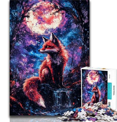 Puzzles für Teenager, 1000 Teile, Fuchs unter dem Mond, Lernspielzeug, für die Heimdekoration, für Kinder ab 14 Jahren, 38x26cm von FLKFDOZ
