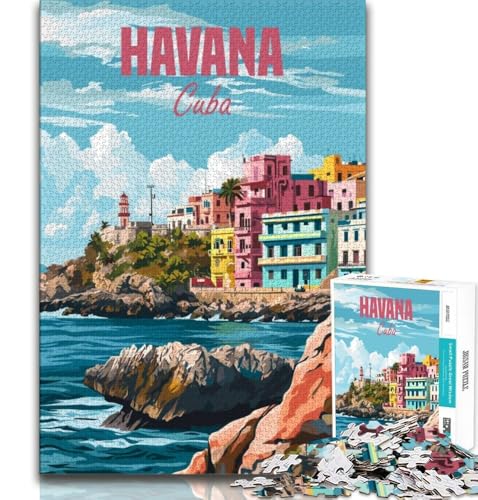 Puzzles für Teenager, 1000 Teile, Havanna, Kuba, Lernspielzeug, für die Heimdekoration, für Kinder ab 14 Jahren, 38x26cm von FLKFDOZ