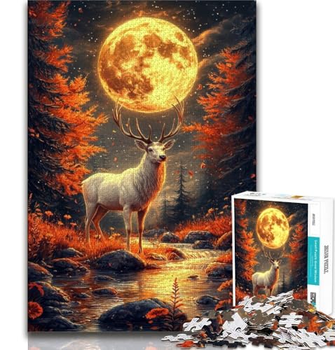 Puzzles für Teenager, 1000 Teile, Hirsch unter dem Vollmond, Lernspielzeug, für die Heimdekoration ab 14 Jahren, 38x26cm von FLKFDOZ
