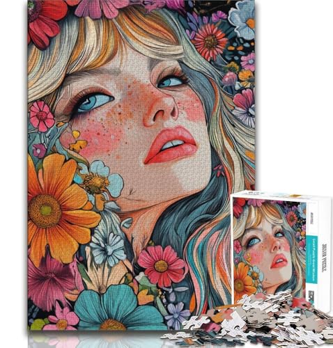 Puzzles für Teenager, 1000 Teile, Schöne Frau, Lernspielzeug, für die Heimdekoration, für Kinder ab 14 Jahren, 38x26cm von FLKFDOZ