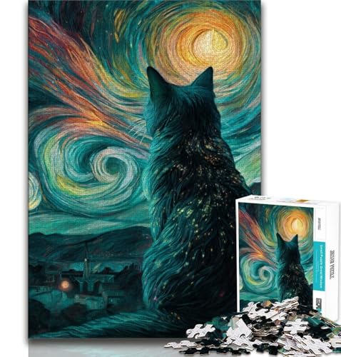 Puzzles für Teenager, 1000 Teile, Schwarze Katze, Lernspielzeug, für die Heimdekoration, für Kinder ab 14 Jahren, 38x26cm von FLKFDOZ
