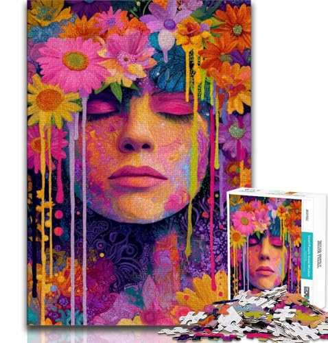 Puzzles für Teenager, 1000 Teile, Sonnenblumenmädchen, Lernspielzeug, für die Heimdekoration ab 14 Jahren, 38x26cm von FLKFDOZ