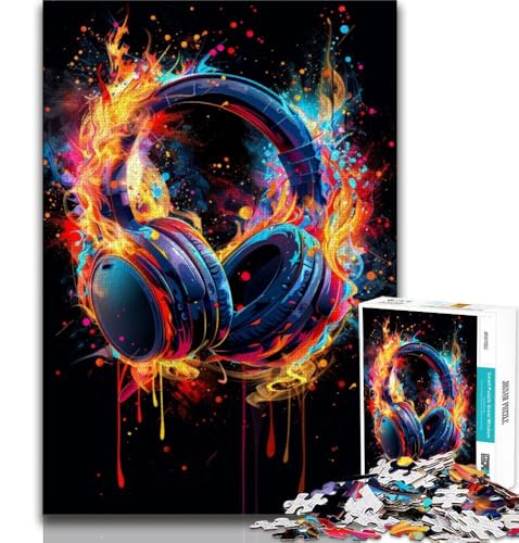Puzzles für Teenager, 1000-teiliges Puzzle, Kopfhörer, Bunte Spritzkunst, Stressabbau, Staycation, Zeitvertreib, Eltern-Kind-Interaktion, 38x52cm von FLKFDOZ