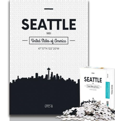 Puzzles für Teenager, 1000-teiliges Puzzle Seattle Washington, Lernspielzeug, für die Heimdekoration ab 14 Jahren, 38x26cm von FLKFDOZ