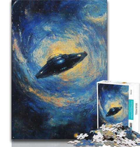 Raumschiff unter dem Nachthimmel, Puzzle für Teenager, 1000 Teile, Familienspiel, Stressabbau, schwierige Herausforderung, Künstlersammlung, bildende Kunst, 38x52cm von FLKFDOZ