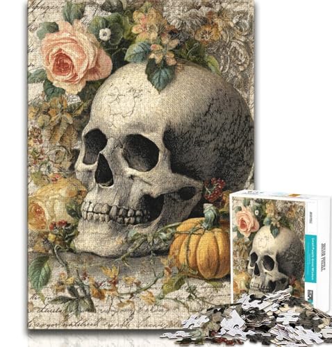 Retro-Totenkopf-Puzzle, 1000 Teile, Geschenk für Erwachsene, anspruchsvoll zu vervollständigen, Aber lustig und humorvoll, einzigartige Heimdekoration und Geschenke, 38x26cm von FLKFDOZ