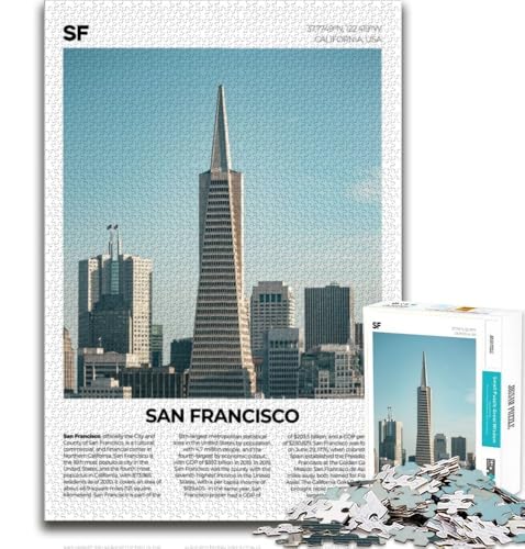 San Francisco Puzzles für Erwachsene und Jugendliche, 1000 Teile, Dekomprimierendes intellektuelles Lernspielzeug, Geburtstagsgeschenk, Geschenke, Wandkunst, 38x52cm von FLKFDOZ