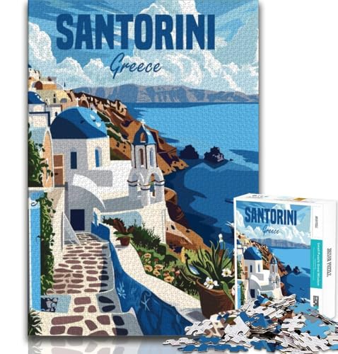 Santorini Griechenland Puzzle 1000 Teile für Teenager Geschenke, Quizspiel Wanddekoration Einzigartige Geburtstags 50x75cm von FLKFDOZ