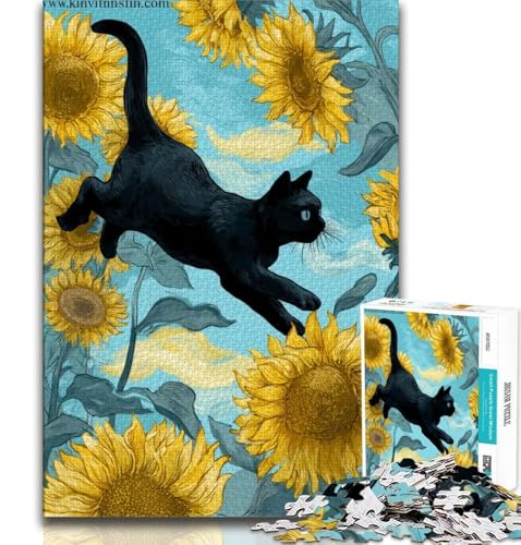Schwarze Katze Sonnenblume 1000-teiliges Puzzle für Erwachsene Geschenke, dekomprimierendes intellektuelles Lernspielzeug, perfekte Dekoration 38x26cm Schwarze Katze Sonnenblume 1000-teiliges Puzzle für Erwachsene Geschenke, dekomprimierendes intellektuelles Lernspielzeug, perfekte Dekoration 38x26cm von FLKFDOZ