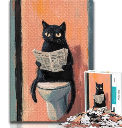 Schwarze Katze auf der Toilette, 1000-teiliges Puzzle für Erwachsene und Jugendliche, Quizspiel, Wanddekoration, einzigartige Geburtstags, 38x26cm Schwarze Katze auf der Toilette, 1000-teiliges Puzzle für Erwachsene und Jugendliche, Quizspiel, Wanddekoration, einzigartige Geburtstags, 38x26cm von FLKFDOZ