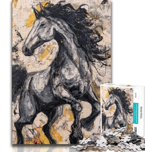 Schwarzes goldenes Pferde-Puzzle für Teenager, 1000 Teile, Stressabbau, schwierige Herausforderung, stärkt die Liebe zwischen Paaren, 50x75cm Schwarzes goldenes Pferde-Puzzle für Teenager, 1000 Teile, Stressabbau, schwierige Herausforderung, stärkt die Liebe zwischen Paaren, 50x75cm von FLKFDOZ