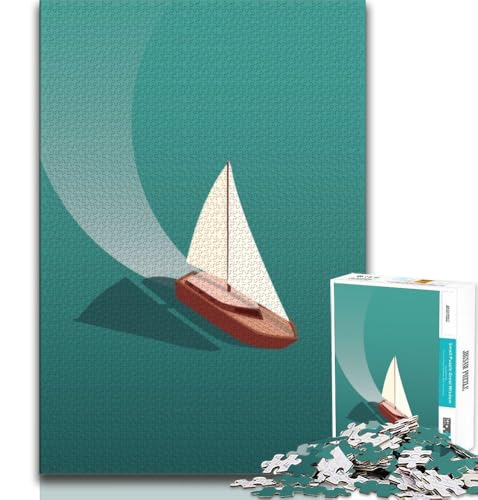 Segelboot-Puzzle 1000 Teile für Erwachsene, anspruchsvolles Spiel und Familienspiel, ganze Familie, 50x75cm von FLKFDOZ