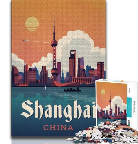 Shanghai Puzzle für Erwachsene, 1000 Teile, anspruchsvolles Spiel und Familienspiel, ganze Familie, 38x26cm von FLKFDOZ