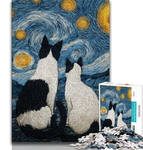 Sternenhimmel-Puzzle mit schwarz-weißer Katze, 2000 Teile, für Erwachsene und Jugendliche, Familienspiel, Stressabbau, schwierige Herausforderung, Künstlersammlung, bildende Kunst, 70x100cm Sternenhimmel-Puzzle mit schwarz-weißer Katze, 2000 Teile, für Erwachsene und Jugendliche, Familienspiel, Stressabbau, schwierige Herausforderung, Künstlersammlung, bildende Kunst, 70x100cm von FLKFDOZ