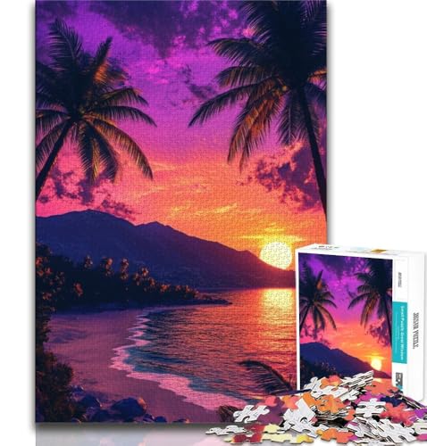 Strand bei Sonnenuntergang Puzzle 1000 Teile für Erwachsene, Lernspielzeug, Familienspiele mit passendem Poster und Quizblatt, 38x52cm von FLKFDOZ