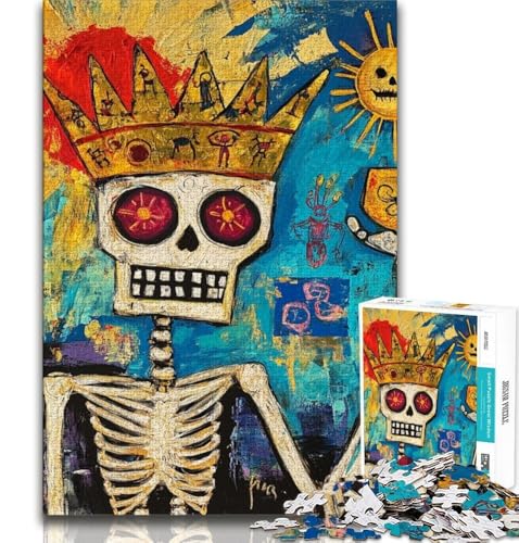 Totenkopfkronen-Puzzle im Basquiat-Stil für Teenager, 1000-teiliges Puzzle, Stressabbau, Zeitvertreib zu Hause, mit passendem Poster und Quizblatt, 38x26cm von FLKFDOZ