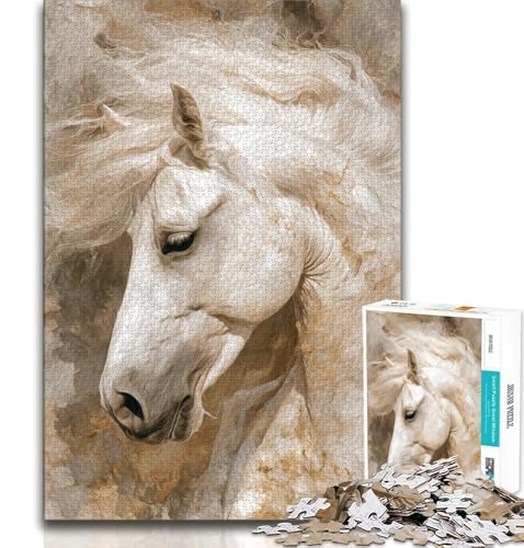 Weißes Pferd, 1000-teiliges Puzzle für Erwachsene und Jugendliche, entspannendes intellektuelles Lernspielzeug, Wichtelgeschenke, 38x52cm Weißes Pferd, 1000-teiliges Puzzle für Erwachsene und Jugendliche, entspannendes intellektuelles Lernspielzeug, Wichtelgeschenke, 38x52cm von FLKFDOZ