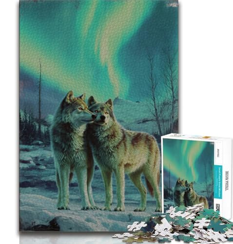 Wolf Under The Aurora Puzzle für Teenager, 1000 Teile, Lernspiele, Heimdekoration, geeignet als Schreibtischdekoration, 38x26cm von FLKFDOZ