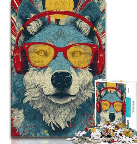 Wolf mit Kopfhörer-Puzzles für Erwachsene und Jugendliche, dekomprimierendes intellektuelles Lernspielzeug, Geburtstagsgeschenk, Geschenke, Wandkunst, 70x100cm von FLKFDOZ