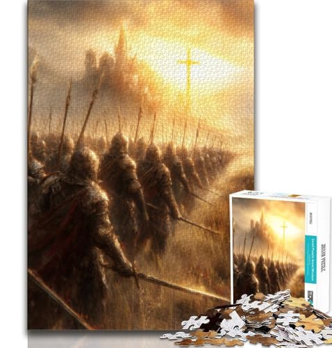 Zehn mittelalterliche Engelritter-Puzzles für Erwachsene, 1000 Teile, schwierig, hilft dem Gehirn, süchtig machendes Spielzeug zur Förderung der Geduld, tolles Geschenk, 38x26cm von FLKFDOZ