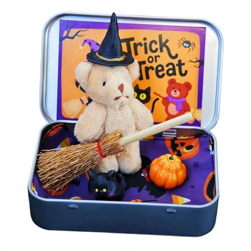 FLKWOP Halloween-Bär in einer Box für Süßes oder Saures, Teddybär in einer Box für Süßes oder Saures – Miniatur-Hexer, handgefertigter Hexen-Teddybär in Box, mit Hexen-Zauberer-Decke, Besen, Umhang FLKWOP Halloween-Bär in einer Box für Süßes oder Saures, Teddybär in einer Box für Süßes oder Saures – Miniatur-Hexer, handgefertigter Hexen-Teddybär in Box, mit Hexen-Zauberer-Decke, Besen, Umhang von FLKWOP