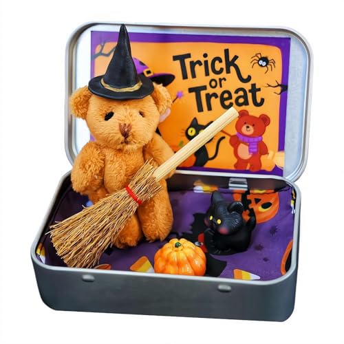 FLKWOP Halloween-Bär in einer Box für Süßes oder Saures, Teddybär in einer Box für Süßes oder Saures – Miniatur-Hexer, handgefertigter Hexen-Teddybär in Box, mit Hexen-Zauberer-Decke, Besen, Umhang FLKWOP Halloween-Bär in einer Box für Süßes oder Saures, Teddybär in einer Box für Süßes oder Saures – Miniatur-Hexer, handgefertigter Hexen-Teddybär in Box, mit Hexen-Zauberer-Decke, Besen, Umhang von FLKWOP