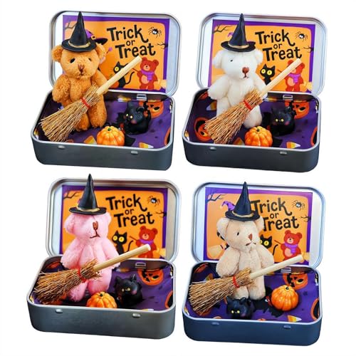 FLKWOP Halloween-Bär in einer Box für Süßes oder Saures, Teddybär in einer Box für Süßes oder Saures – Miniatur-Hexer, handgefertigter Hexen-Teddybär in Box, mit Hexen-Zauberer-Decke, Besen, Umhang FLKWOP Halloween-Bär in einer Box für Süßes oder Saures, Teddybär in einer Box für Süßes oder Saures – Miniatur-Hexer, handgefertigter Hexen-Teddybär in Box, mit Hexen-Zauberer-Decke, Besen, Umhang von FLKWOP