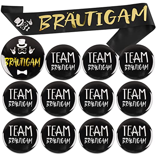 FLOFIA 13Pcs JGA Deko Männer Bräutigam Button Schärpe mit 11 Team Bräutigam Buttons Anstecker Hochzeit Junggesellenabschied Accessoires Abzeichen Mitgebsel Partyzubehör Schwarz Gold FLOFIA 13Pcs JGA Deko Männer Bräutigam Button Schärpe mit 11 Team Bräutigam Buttons Anstecker Hochzeit Junggesellenabschied Accessoires Abzeichen Mitgebsel Partyzubehör Schwarz Gold von FLOFIA