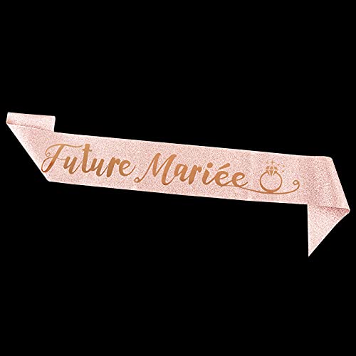 FLOFIA Brautschärpe „Bride to be in Französisch Future Mariée“, Satin-Brautschärpe für Junggesellenabschied, Hochzeit, Party-Dekoration, Roségold von FLOFIA