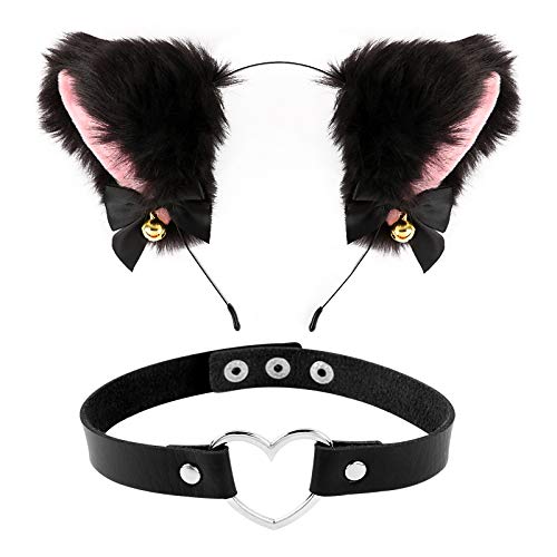 FLOFIA Katzenohren Haarreif cat Ears Haarschmuck Fuchsohren mit Herz Halskette Katzen Haarreif Katzeohren Cosplay Kostüm Set cat Ears Cosplay Katzenkostüm Set für Karneval Kinder Erwachsene Schwarz FLOFIA Katzenohren Haarreif cat Ears Haarschmuck Fuchsohren mit Herz Halskette Katzen Haarreif Katzeohren Cosplay Kostüm Set cat Ears Cosplay Katzenkostüm Set für Karneval Kinder Erwachsene Schwarz von FLOFIA